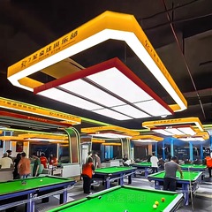 ビリヤードルーム雰囲気ライト工場全体発光ロゴ八方来財ラウンドコーナー三面発光ビリヤード雰囲気ライト