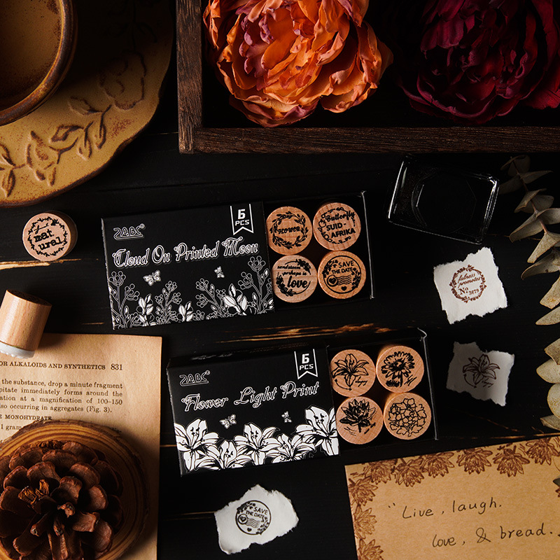 Silent Luxury Time Sello de mano de madera Sello de goma de haya transfronterizo Sello de mano retro Diy Sello de madera creativo