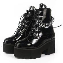2021外贸新款泡沫底厚底圆头链条特大码马丁女短靴源头厂家