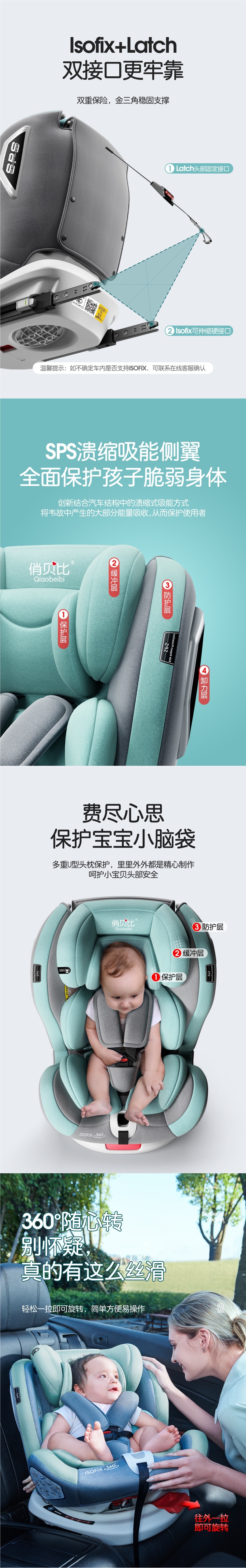 Child safety seat for cars, suitable for infants and babies, 360-degree rotating, simple and portable, suitable for ages 0-12, with reclining function