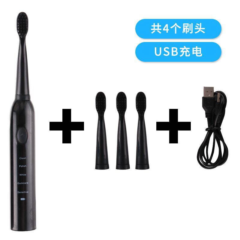USB 충전 블랙 + 4 브러시 헤드