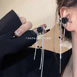 暗黑风~荆棘玫瑰流苏耳夹无耳洞女耳饰感气质辣妹耳环小众冬