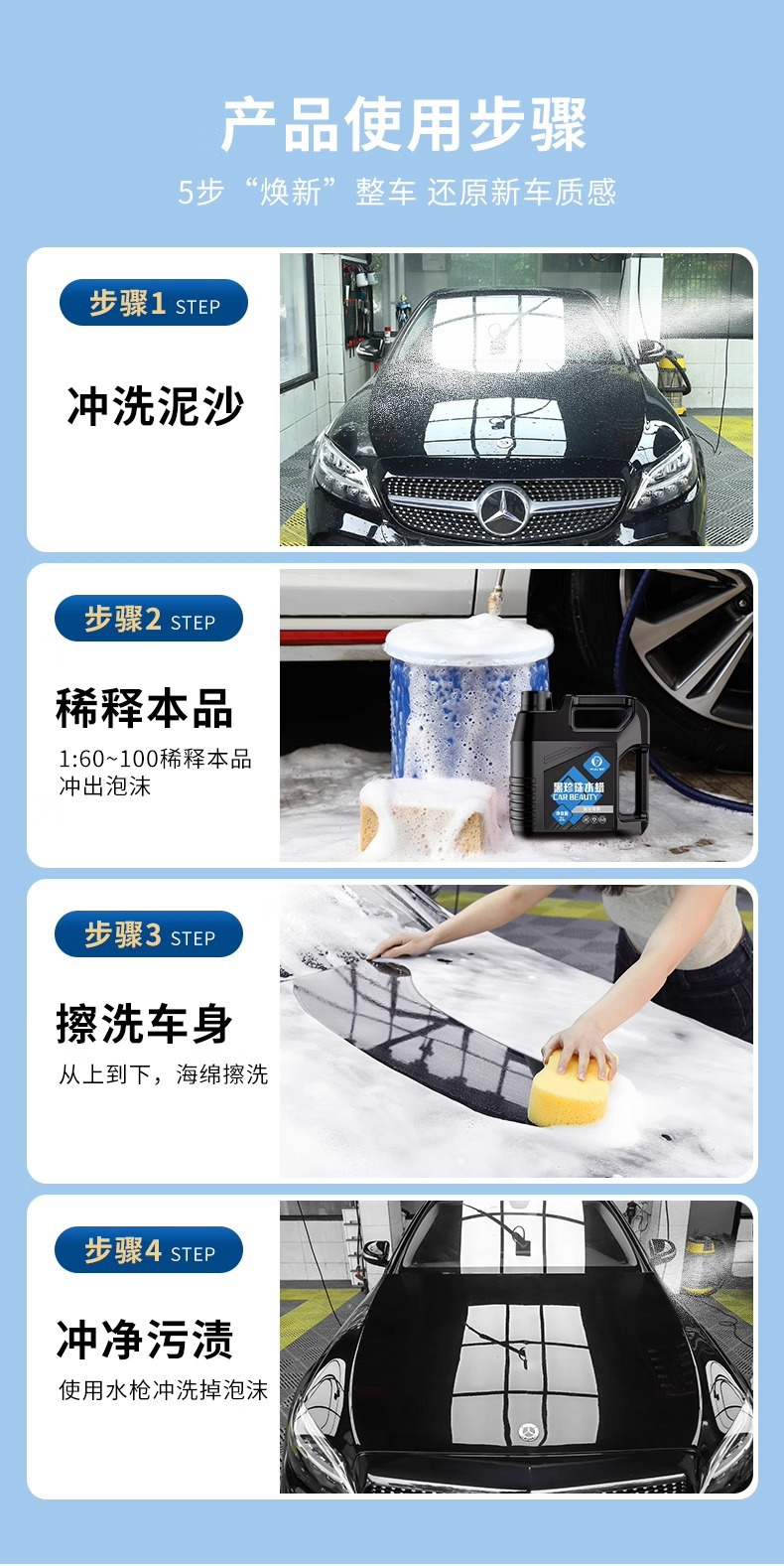 Car Wash Liquid Wax for Black Cars, Powerful Stain Remover, High Foam Cleaning Agent, Car Wax Water, No-Rinse Wash Wax