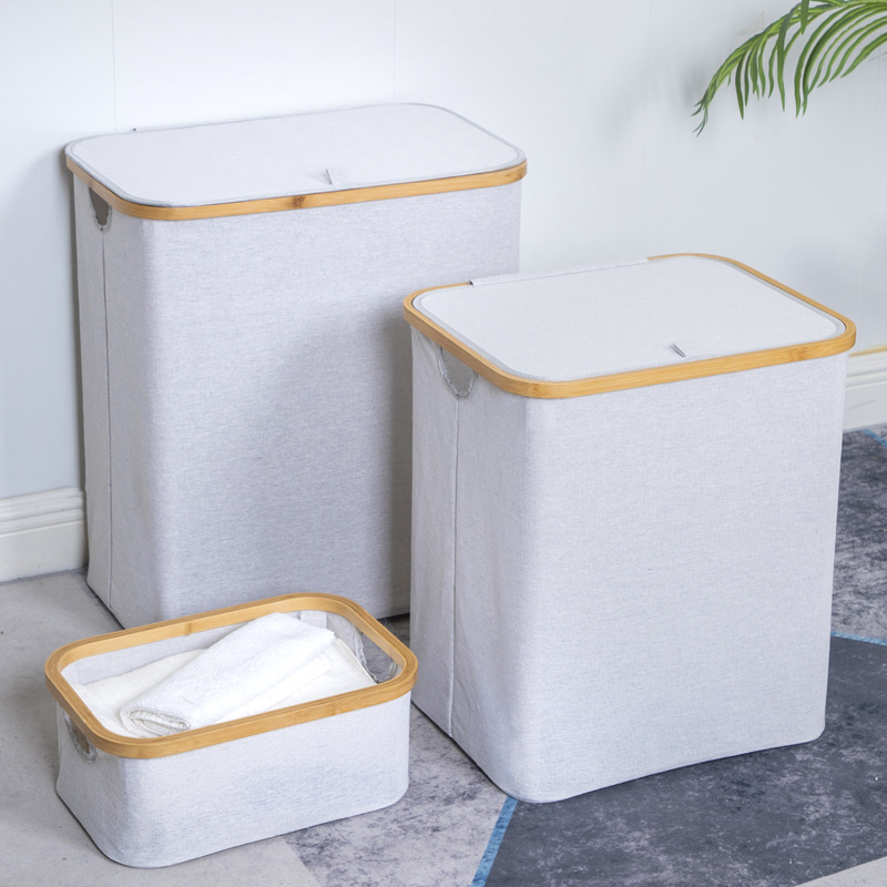 Fábrica de Venta caliente transfronteriza luz canasta de lavandería de lujo canasta de lavandería doméstica canasta de almacenamiento de clasificación de separación de lavandería de alta gama con tapa