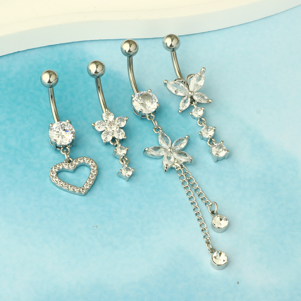 Gold Belly Button Ring Copper Zircon Navel Jewelry Set Stainless Steel Geometric Fashion detail image 5