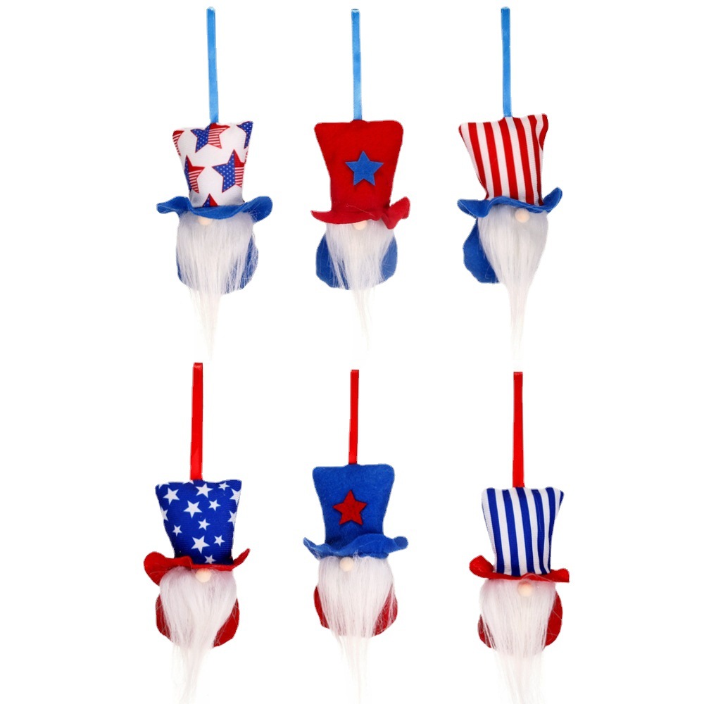 2024 American cross-border new product small pendant American Independence Day striped five-pointed star faceless old man high hat doll