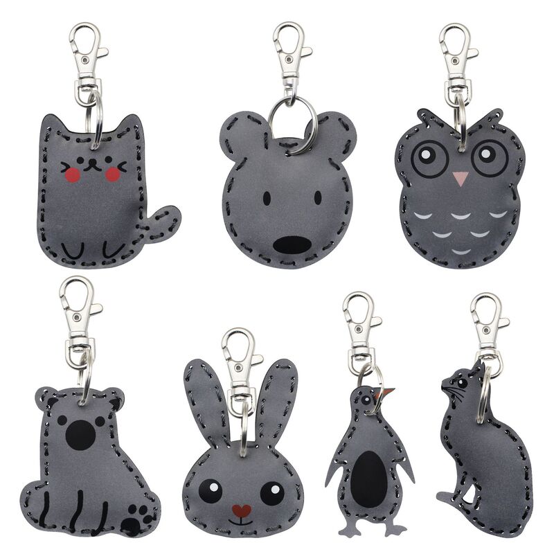 Reflective leather pendant keychain animal bear rabbit penguin owl night reflective protection cross border