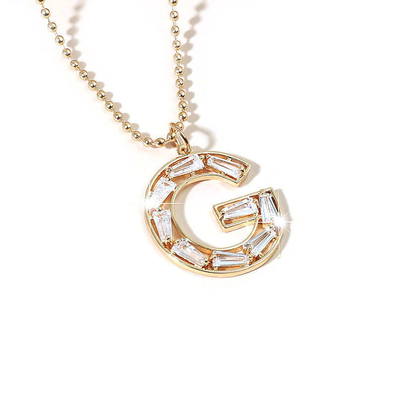 跨境流行欧美时尚26个英文字母项链 方形锆石项链锁骨链亚马逊