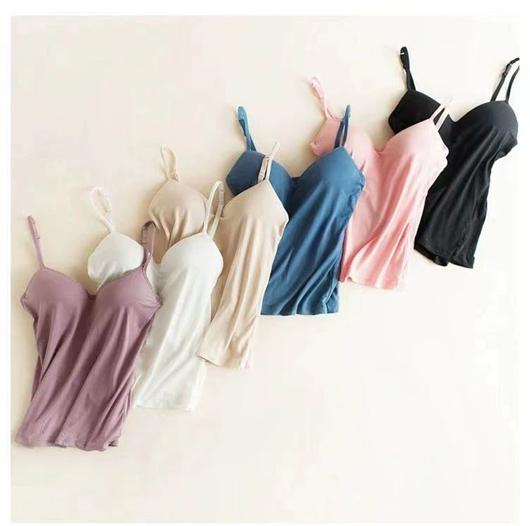 Tank Top Wireless Bra (Women) Body-Friendly Adjustable T-Shirt with Built-in Cups
