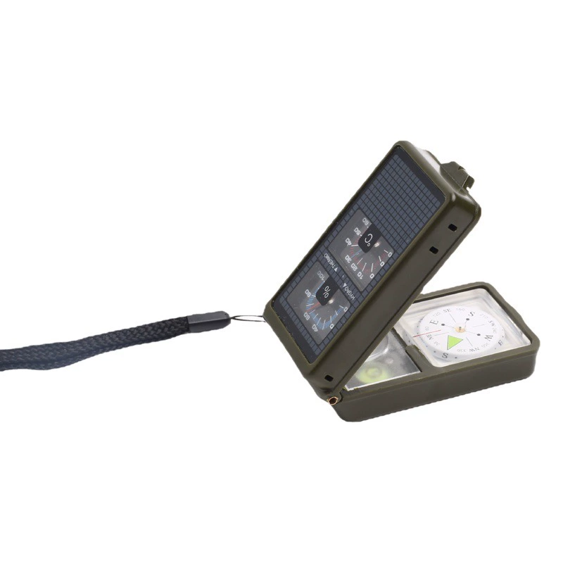 Производитель поставляет многофункциональный компас T10 10-в-1 с термометром, гигрометром и светодиодной подсветкой для использования на открытом воздухе.