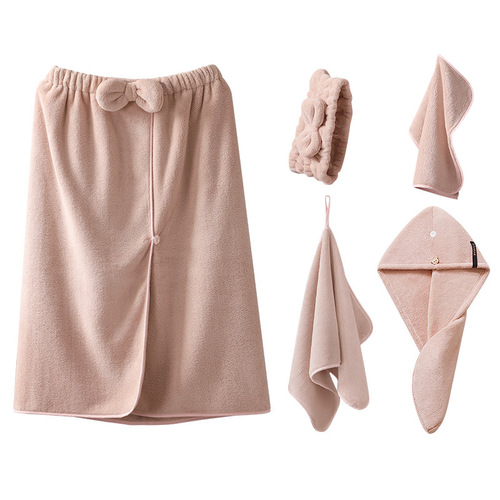 4TXN wholesale bath towel, wearable and wrapable, non-pure cotton, absorbent, quick-drying, non-shedding, adult bath skirt, towel drying hair cap 3