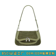 跨境爆款女包OEM定制加工厂7天打样软皮麂皮拼接通勤腋下包单肩包