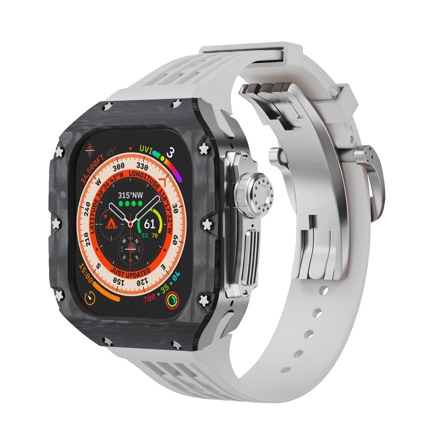 Fibra de carbono caja reloj para Apple Watch modificación Shell iwatch ultra Titanium aleación integrado protección 49mm