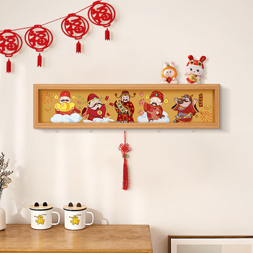 God of Wealth home decoration painting pendant year meaning Spring Festival festive wooden mural door sticker window flower home Spring couplet hanging painting