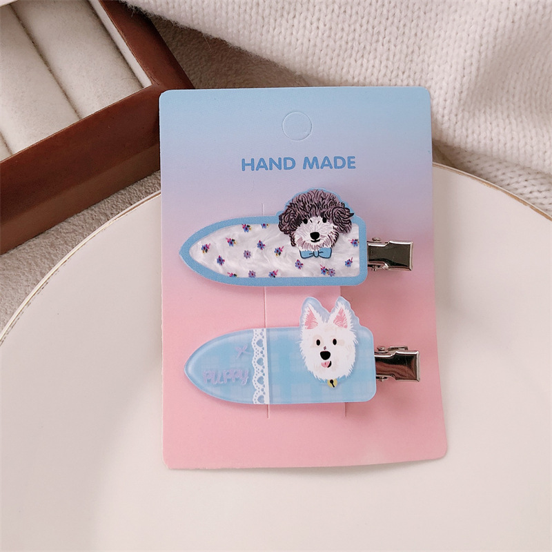 Lindas pinzas para el cabello de par de cachorros para mascotas, pinzas sin marcas de corazón de niña linda, pinzas de flequillo dulces y versátiles, accesorios para el cabello de dibujos animados