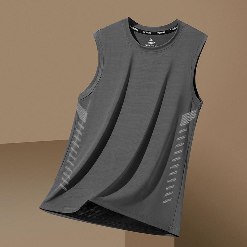氷糸ベスト男潮薄金通気速乾運動レジャー幅カン肩外着男性丸襟袖なしtシャツ夏