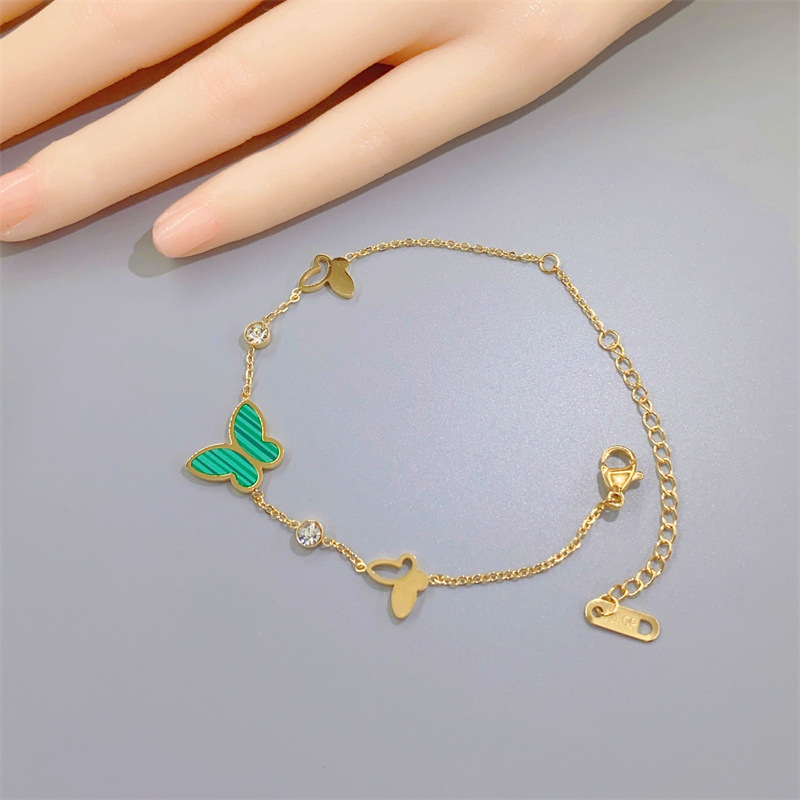 316 Stainless Steel Chain Material cable chain Chain Type 1 Piece Quantity PVD Coated Real Gold Plated Butterfly Stainless Steel Sweet Waterproof Non Tarnish Bracelets
