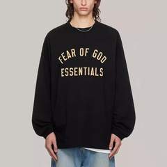 エッセンティルスの新型春秋二列のアルファベットのプリントの純綿の長袖のtシャツの中に底のシャツの男女を掛けます。