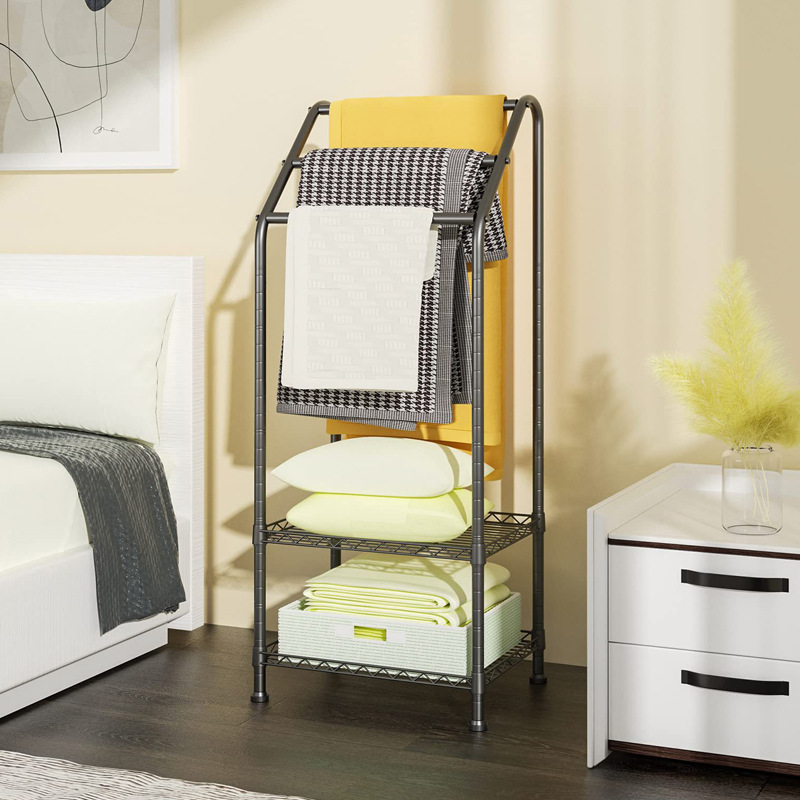 Bathroom Shelf Floor-Standing Bathroom Toilet Washroom Basin Three-Layer Metal Towel Storage Rack Storage