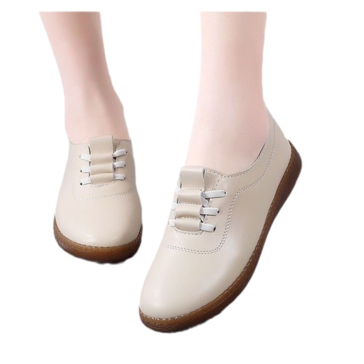 Zapatos de cuero suave para mujer zapatos de mujer planos de primavera y otoño tendón de res zapatos de guisantes de fondo suave zapatos antideslizantes ligeros para madres de mediana edad