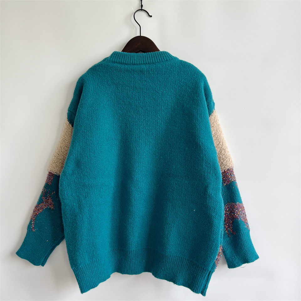 Women's Christmas Tree And Deer Sequined Pullover Sweater_voghion.com