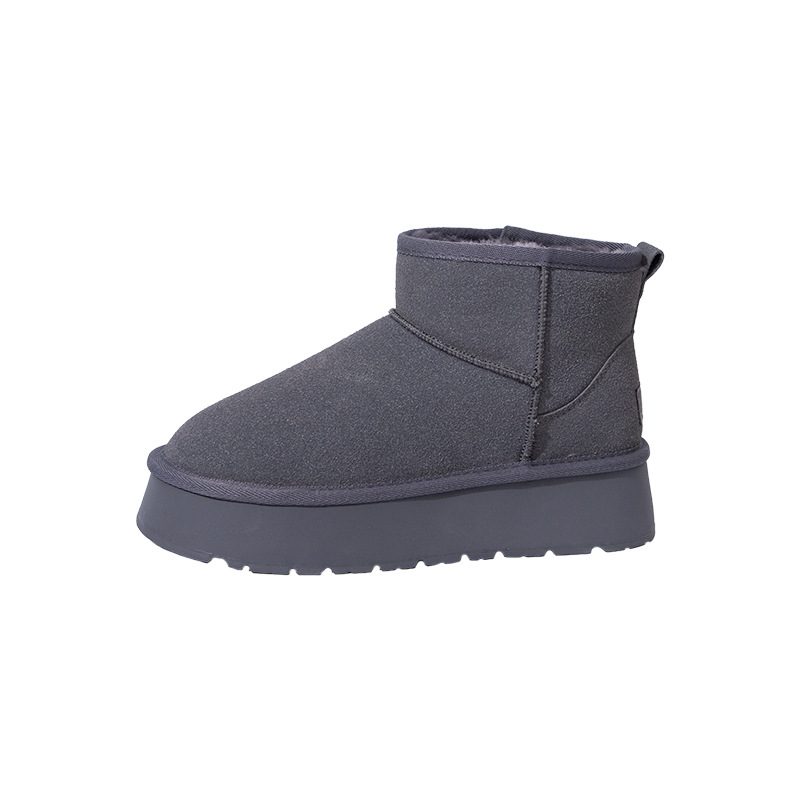 Huili nuevo tubo corto y botas de nieve de vello, botas casuales de color sólido, zapatos de algodón calientes de mujer gruesos en invierno