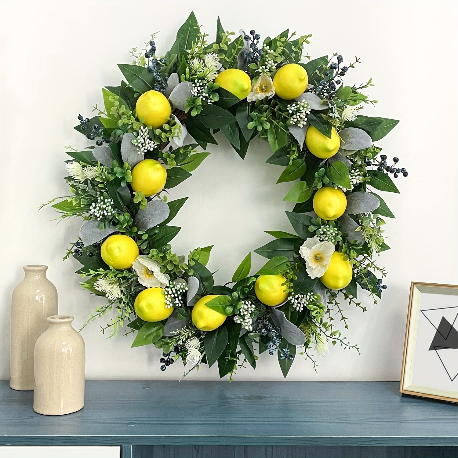 Ghirlanda di limoni estivi caldi transfrontalieri Haobei, ghirlanda di frutta artificiale con foglie gialle e verdi, ciondolo per appendere la porta d'ingresso_voghion.com