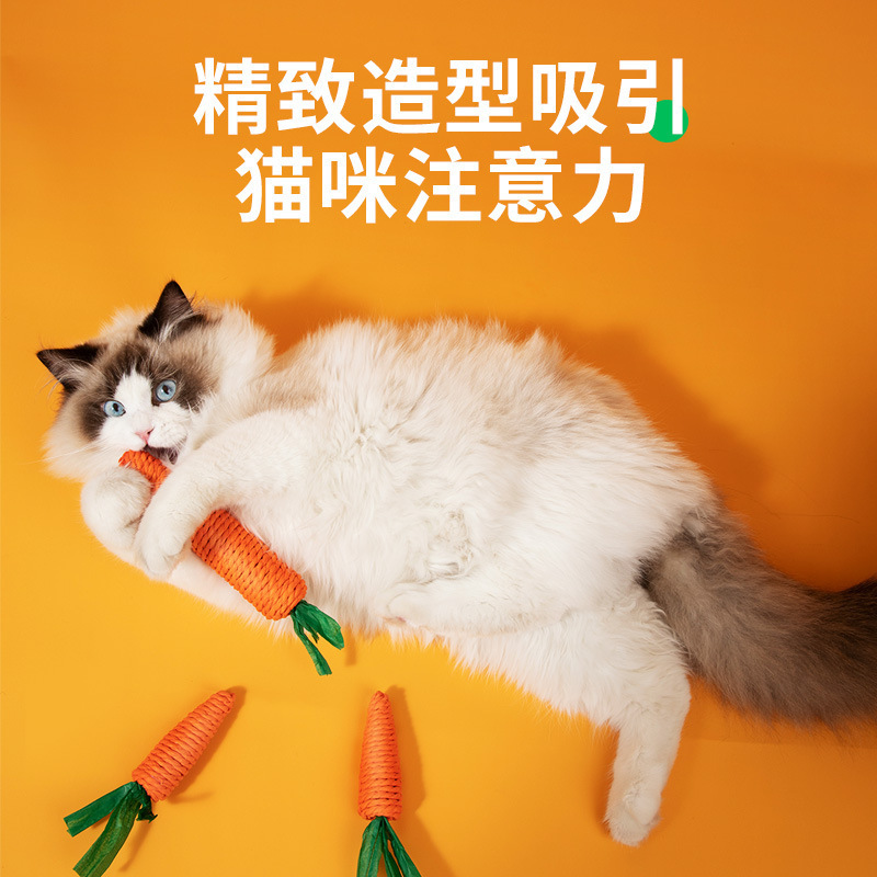 猫咪玩具仿真纸绳胡萝卜啃咬玩具互动响石自嗨解闷猫玩具耐抓耐咬|undefined