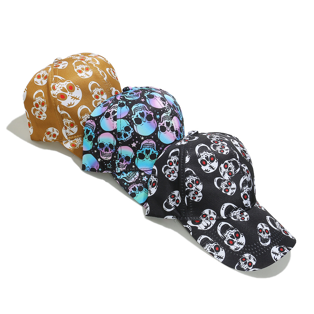 Holiday, Daily Occasion Women's Exaggerated Punk Streetwear Skull Printing Curved Eaves Baseball Cap