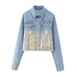 Vintage European and American Style Women's New Jacket Heavy Fashion Short Denim Jacket with Metal