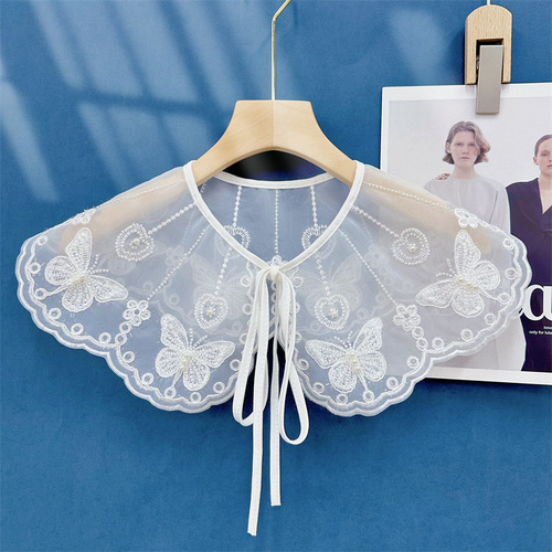 Cross-border e-commerce supplies  new style organza embroidered butterfly embroidered beaded fake collar and floral collar shawl