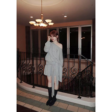 现 2025秋季新款韩国设计师fre*kle慵懒露肩上衣+绑带半身裙