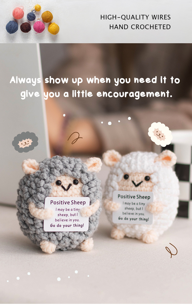 亚马逊爆款卡片玩偶积极鼓励摆件娃娃可爱针织毛线小绵羊玩偶成品详情6