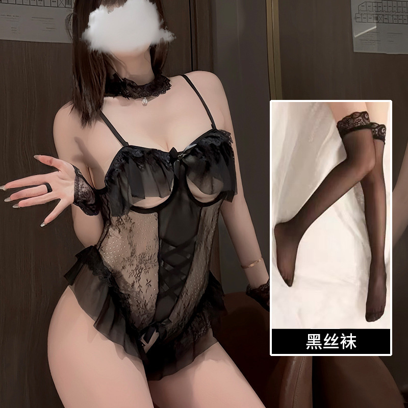 Lencería sexy tentación femenina sexy delgada conejita juguetona sexy entrepierna abierta pijama transparente traje de uniforme A356