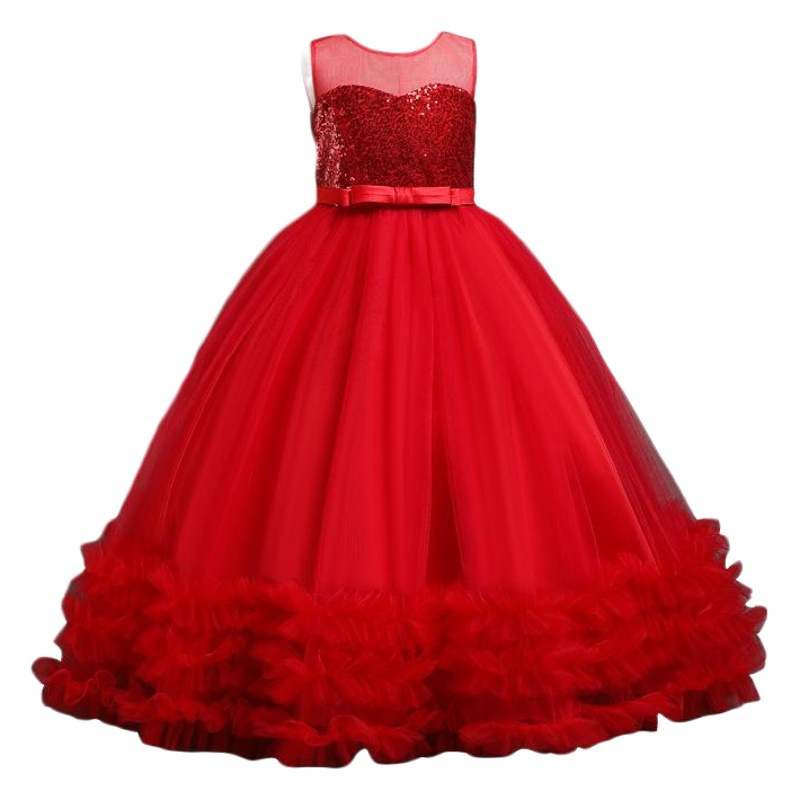 Amazon transfronterizo vestido de los niños verano niñas lentejuelas vestido de novia de malla bordada princesa pettiskirt