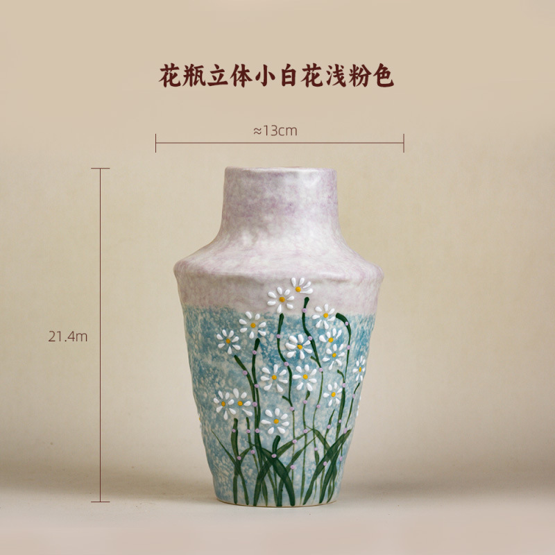 景德镇手工油画花瓶干花家居装饰电视柜摆件酒柜电视柜陶瓷小花器|undefined