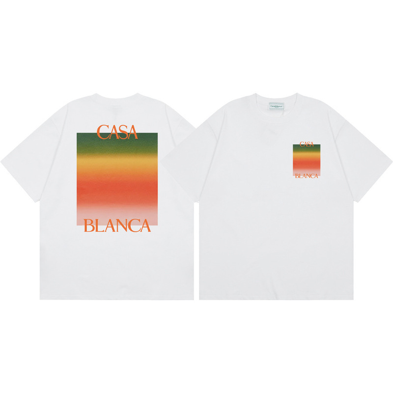 クロスボーダー2025夏服カサブランカドア枠ロゴプリント男女ゆるい半袖tシャツ重ポンド綿|undefined
