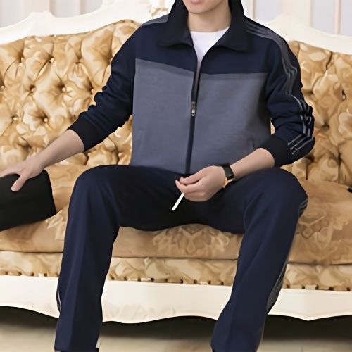 春季男士运动套装休闲运动服装男中老年春秋父亲爸爸装二件套外套