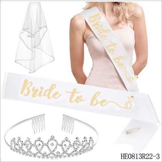 Tres piezas de fiesta de solteros transfronterizas, novia para ser, bandas de cabello, bandas de hombro, suministros de boda europeos y estadounidenses