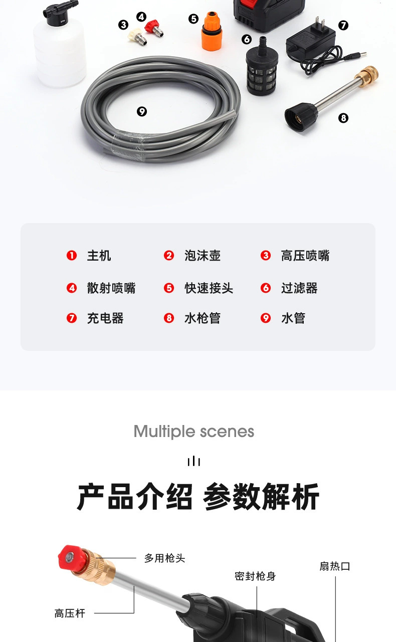 Portable Car Wireless Car Washing Machine Household Rechargeable Cleaning Brush Car Artifact High-Pressure Water Pump Lithium Battery Car Washing Water Gun