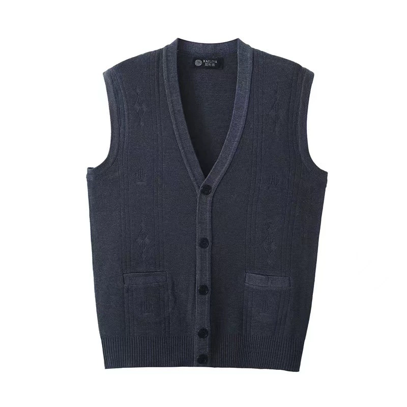 Sleeveless V‑Neck Knitted Vest Cardigan for Men, Middle‑Aged, Autumn, Sizes XL–3XL