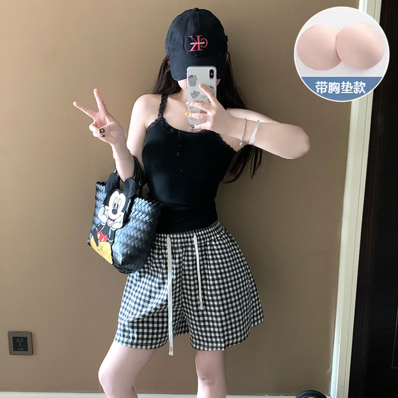 Jennie Vest Women's Stripesd Plaid Pants Ck Summer New Double Short Strap Chest Pad Women's Suspender Suit Home Wear