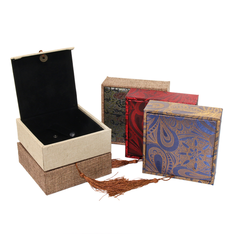 Caja de regalo vacía caja cuadrada rectangular antigua china juegos de joyería collar bolsa caja de embalaje ventilador