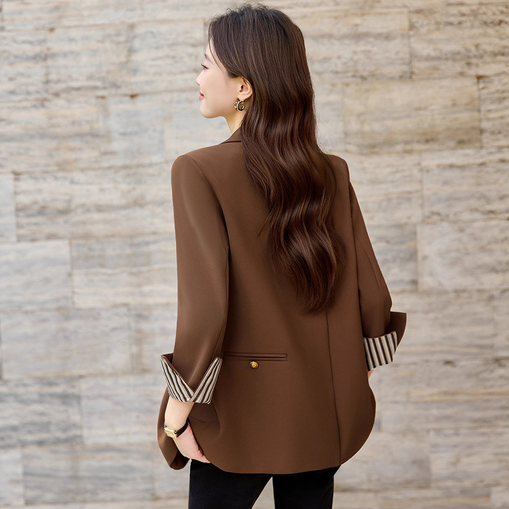 Designed Black Suit Jacket for Women 2025 Autum New Korean Style Loose Small Mid-Length Suit Fashion