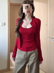 红色纯欲辣妹针织吊带开衫两件套女早秋季百搭小个子短款上衣外套