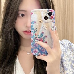 藍光復古油畫鬱金香iPhone15ProMax扭扭邊11適用蘋果13手機殼12女