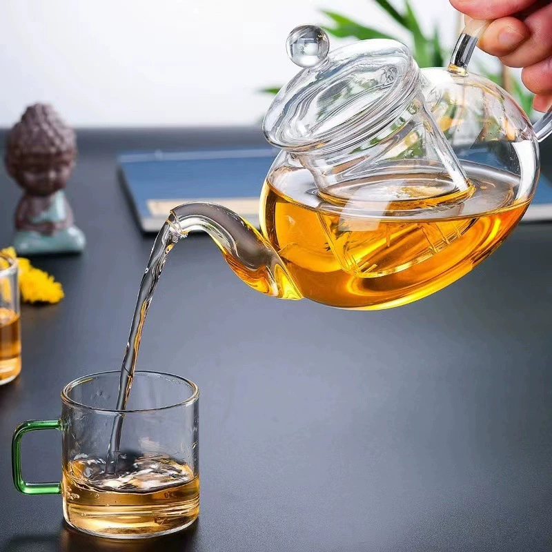 Glass teapot, transparent flavored tea, filter, tea set, increased thickness
