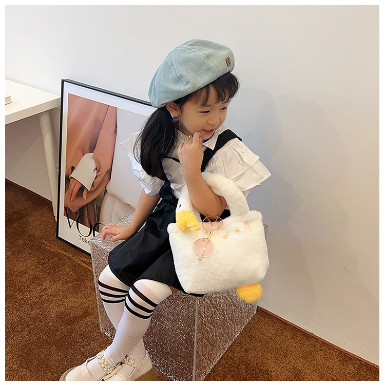 New plush and funny poached egg portable chain crossbody bag, cute and simple children's single-shoulder bag undefined