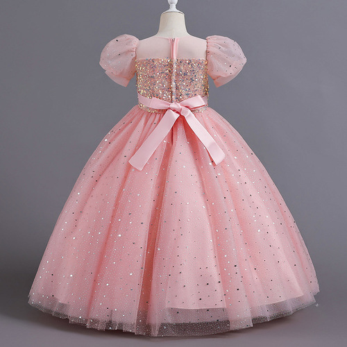 Children's ballgown princess dress European and American flower child bubble sleeve bustle dress girl host piano performance dress evening gown