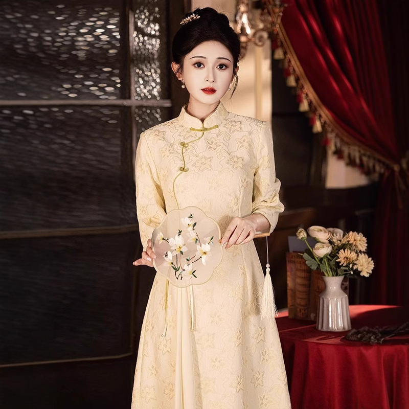 Cheongsam 2025 New Classy Fat mm Plus Size Dress Early Autumn Aodai New Chinoiserie Slimming Look and Flesh-Covering Women Cheongsam 2025 New Classy Fat mm Plus Size Dress Early Autumn Aodai New Chinoiserie Slimming Look and Flesh-Covering Women